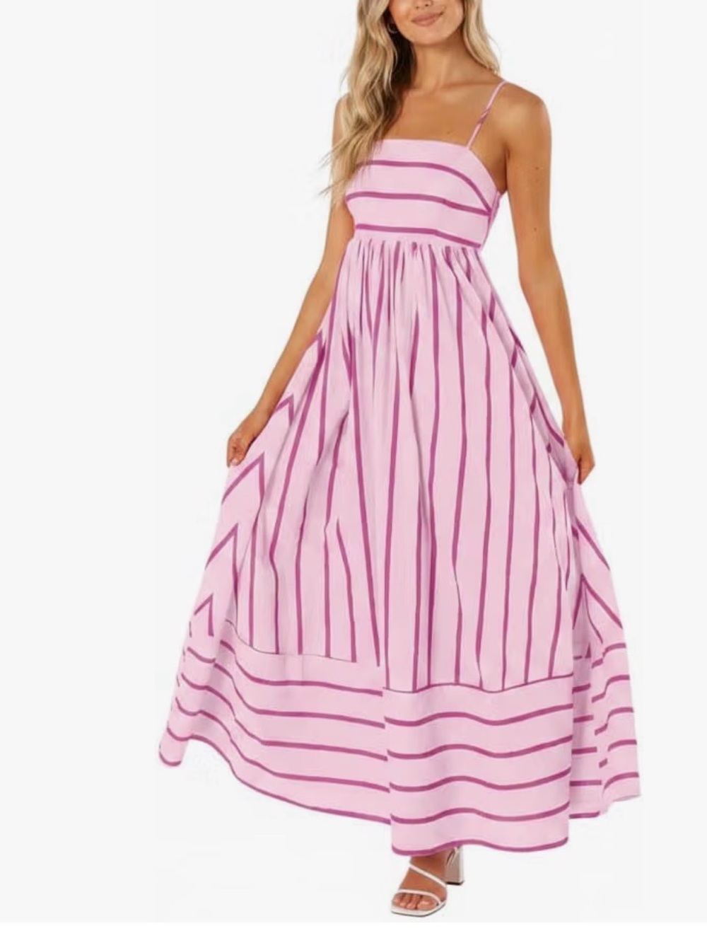 Amazon Pink Striped Spaghetti‑Strap Maxi Dress